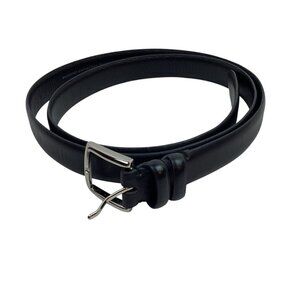 Black Soft Leather Belt With Silver Buckle Men Size 52 Sleek Adjustable